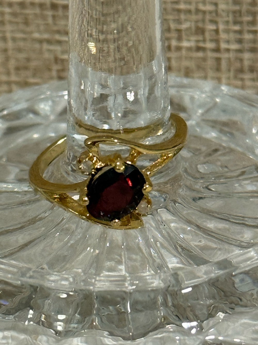 Vintage GIO LIND 24Kt HGE Red/Brown Stone Bypass Ring Size 6.75 80s 90s Jewelry